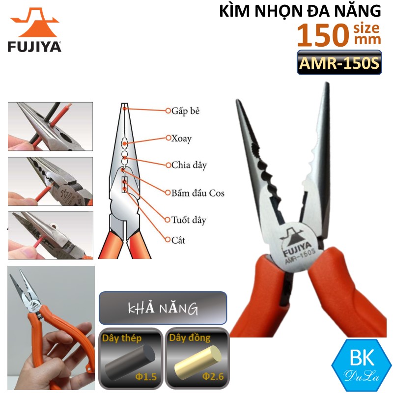 Kìm nhọn đa năng 6inch /150mm Fujiya AMR-150S Công nghệ Nhật Bản