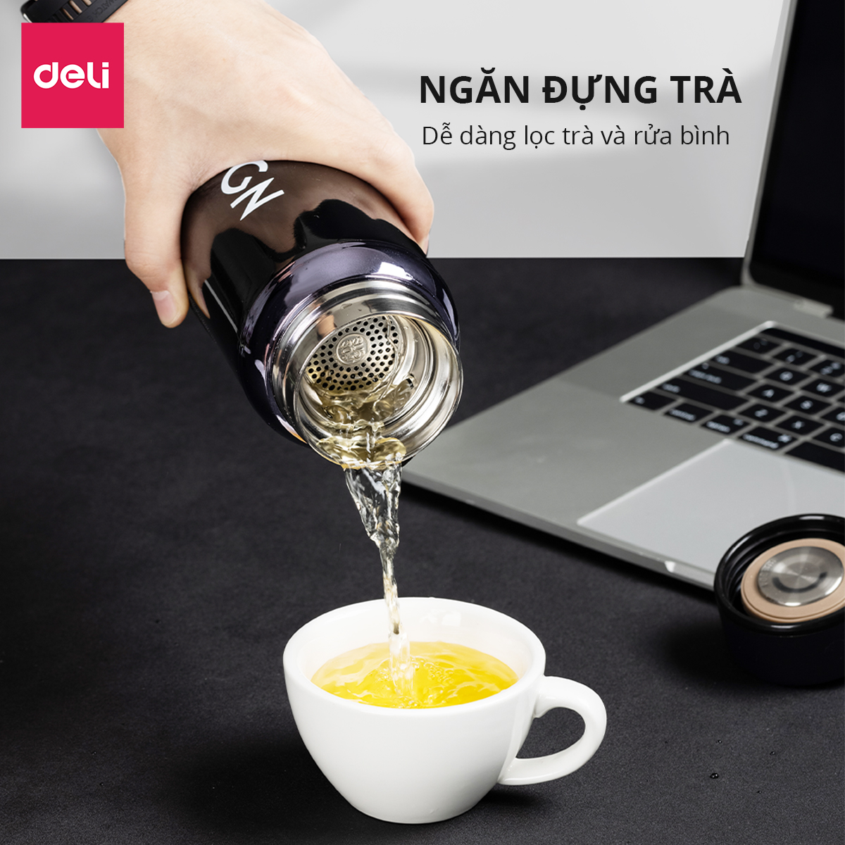 Bình Giữ Nhiệt Inox 304 Không Gỉ Có Khay Lọc Trà Deli - Chất Liệu An Toàn - Thiết Kế Sang Trọng, Màu Sắc Thanh Lịch, Tiện Lợi, Pha Trà Cà Phê Giữ Nóng Lạnh - Hàng Chính Hãng - VS812 VS814