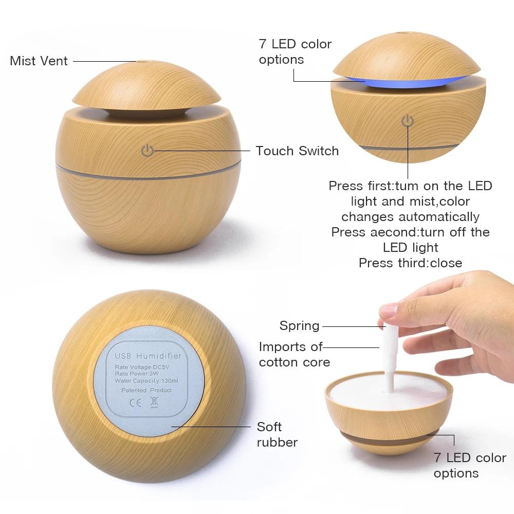 Mini Máy Tạo Độ Ẩm Không Khí USB Tinh Máy Khuếch Tán Tinh Dầu Siêu Âm Làm Thơm Phòng Đèn Ngủ LED Tự Động Ngắt Điện Cho Nhà Xe Ô Tô