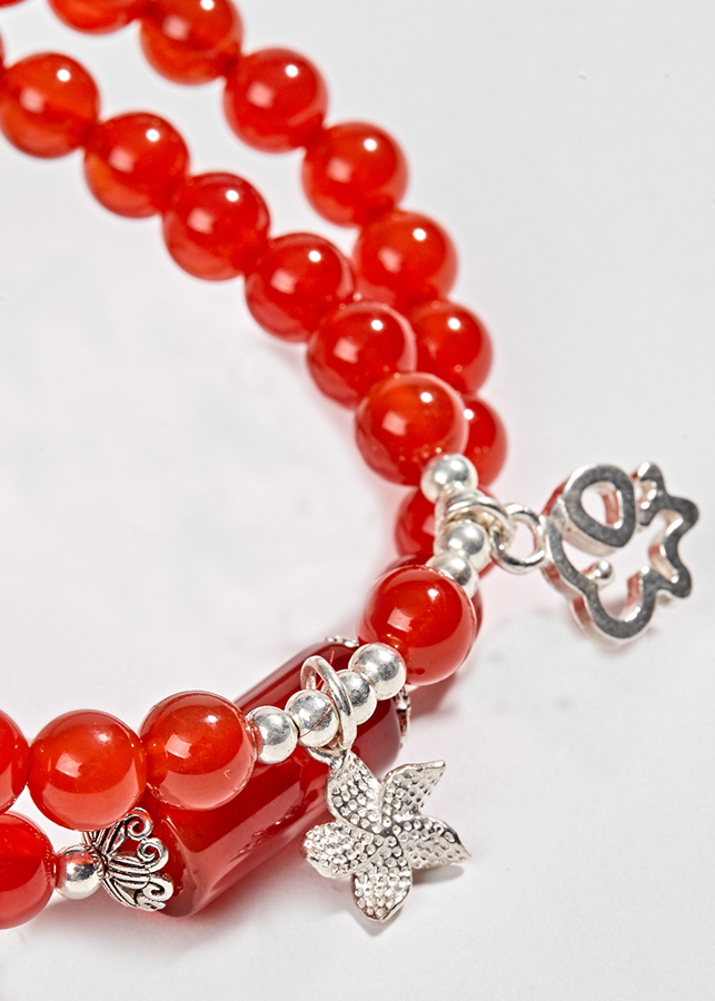 Vòng 2 Line Đá Mã Não Đỏ Phối Charm Bạc Ngọc Quý Gemstones