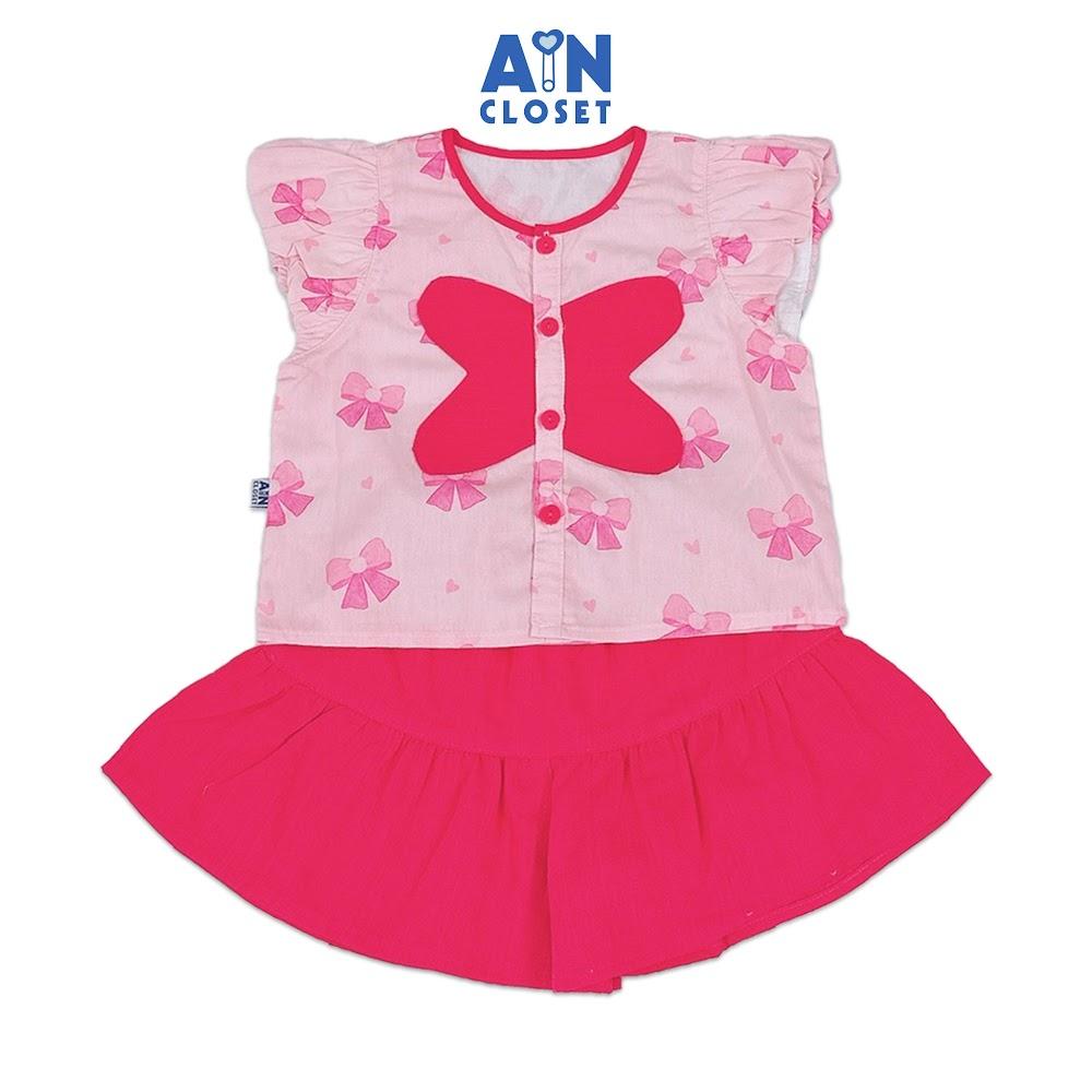 Bộ quần áo Ngắn bé gái hoạ tiết Nơ Bướm Hồng Cotton - AICDBGCISF6J - AIN Closet
