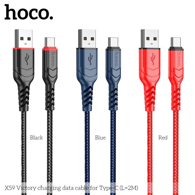 Cáp Sạc Nhanh Dành Cho Hoco. X59 2.4A Dây Dù Cổng Type-C Dài 2M Hàng Chính Hãng