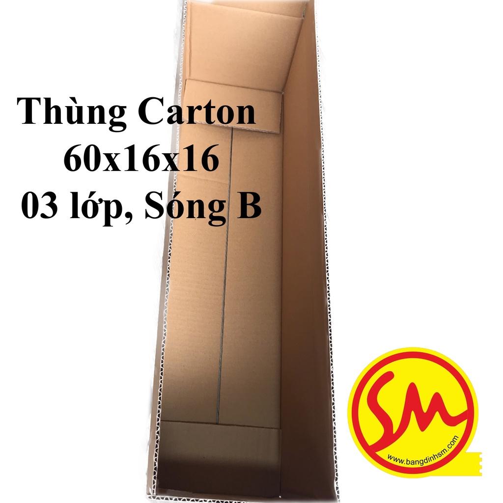 THÙNG CARTON, HỘP CARTON GIÁ RẺ sóng B 3 lớp size 60x16x16 chuyên dùng ĐÓNG GÓI CÁC SẢN PHẨM, VẬN CHUYỂN DỄ DÀNG