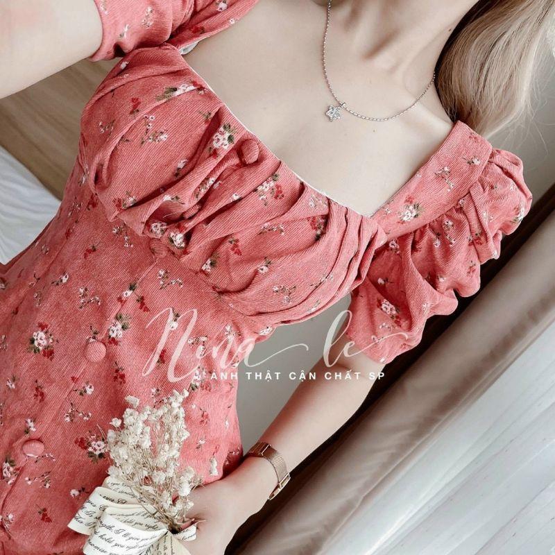 ĐẦM HOA LỤA XẾP LY TRƯỚC NGỰC
