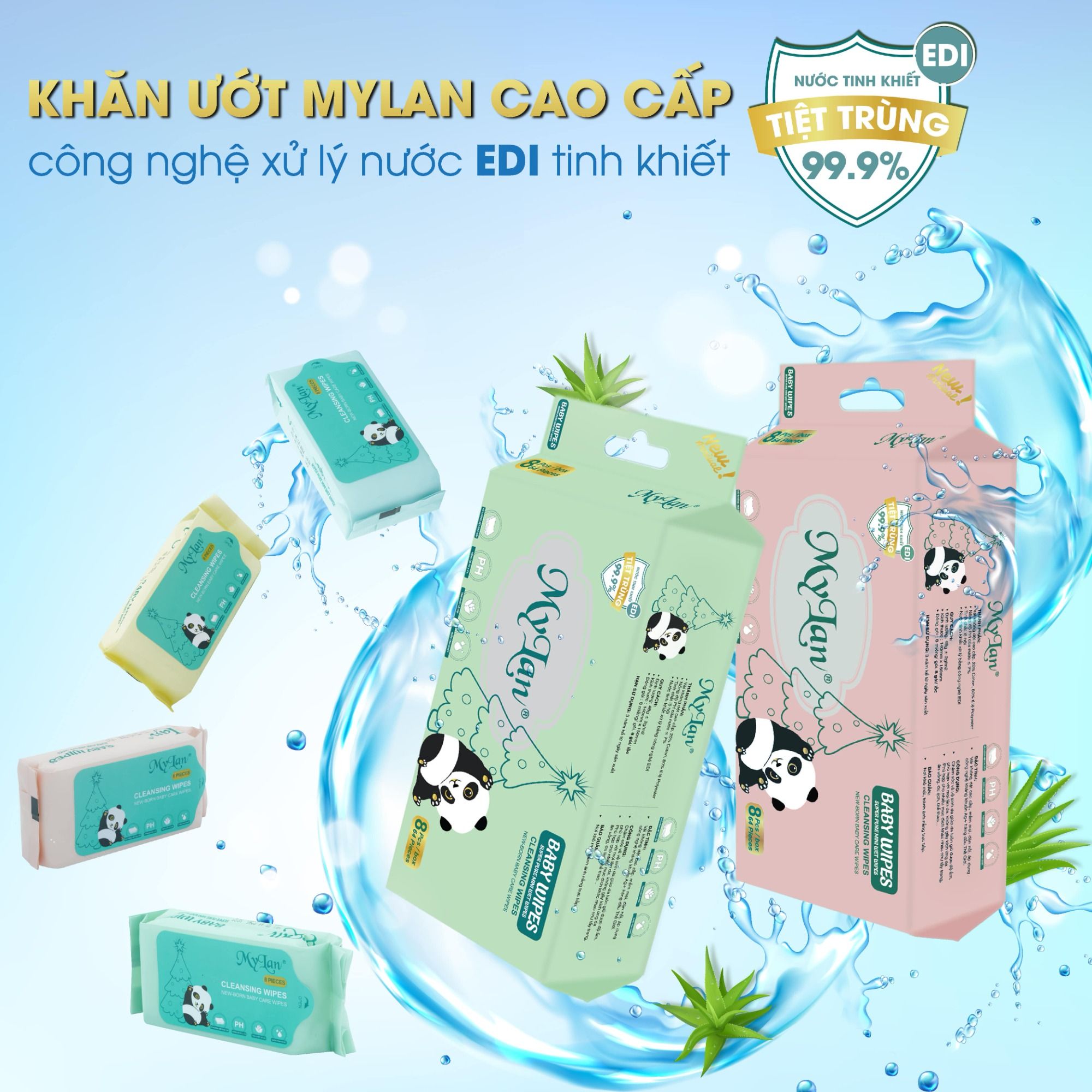 KHĂN ƯỚT MINI CAO CẤP MYLAN LỐC 8 GÓI