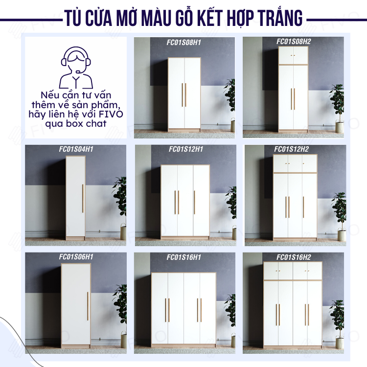 Tủ Đựng Quần Áo Gỗ MDF FIVO FC01 Cửa Mở Thiết Kế Nhiều Ngăn Dễ Dàng Lắp Ráp - Màu Trắng