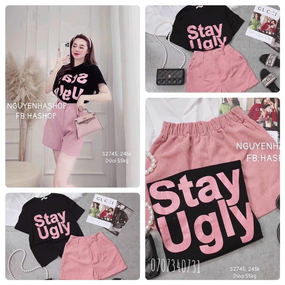 Sét bộ nữ áo in hình STAY xinh xắn mix quần đùi from rộng trẻ trung, năng động thời trang nữ cho nàng đi chơi, dạo phố