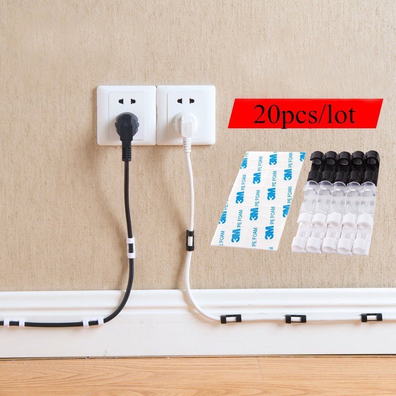 Vỉ 20 Nẹp Dán Tường Giữ Cố Định Dây Điện, Dây Mạng, Dây Máy Tính - Tiện Dụng Gia Đình - Văn Phòng- Hàng nhập khẩu