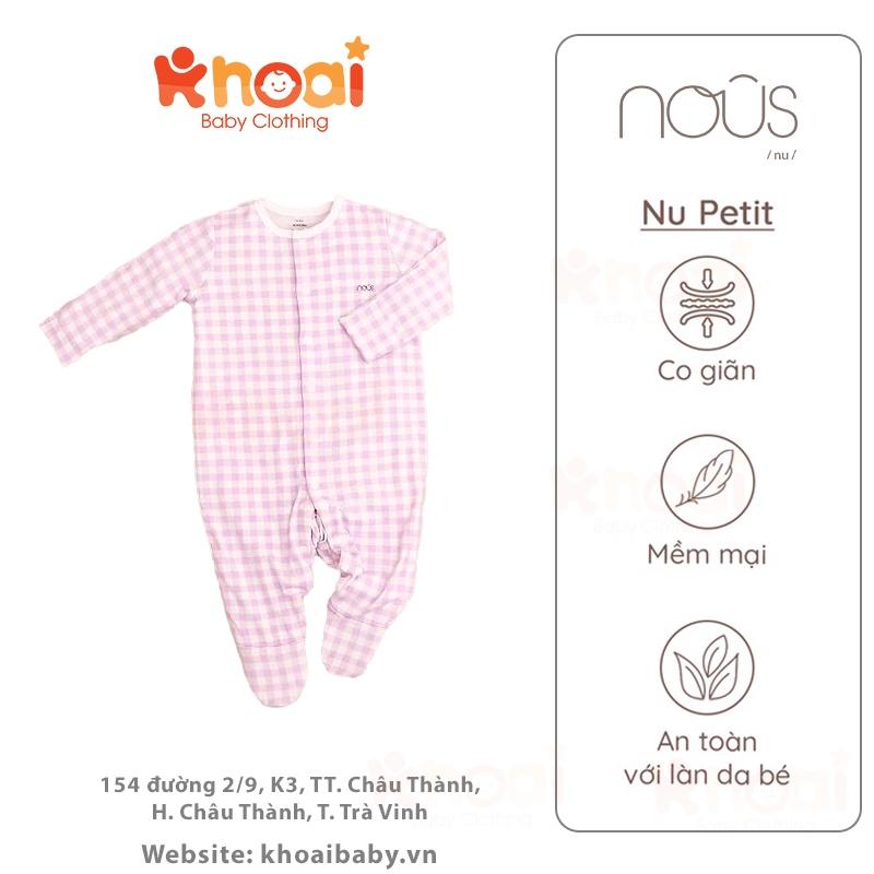 Bộ body Nous có tất tím kẻ ô vuông newborn - Chất liệu Nu Petit 95% cotton thiên nhiên