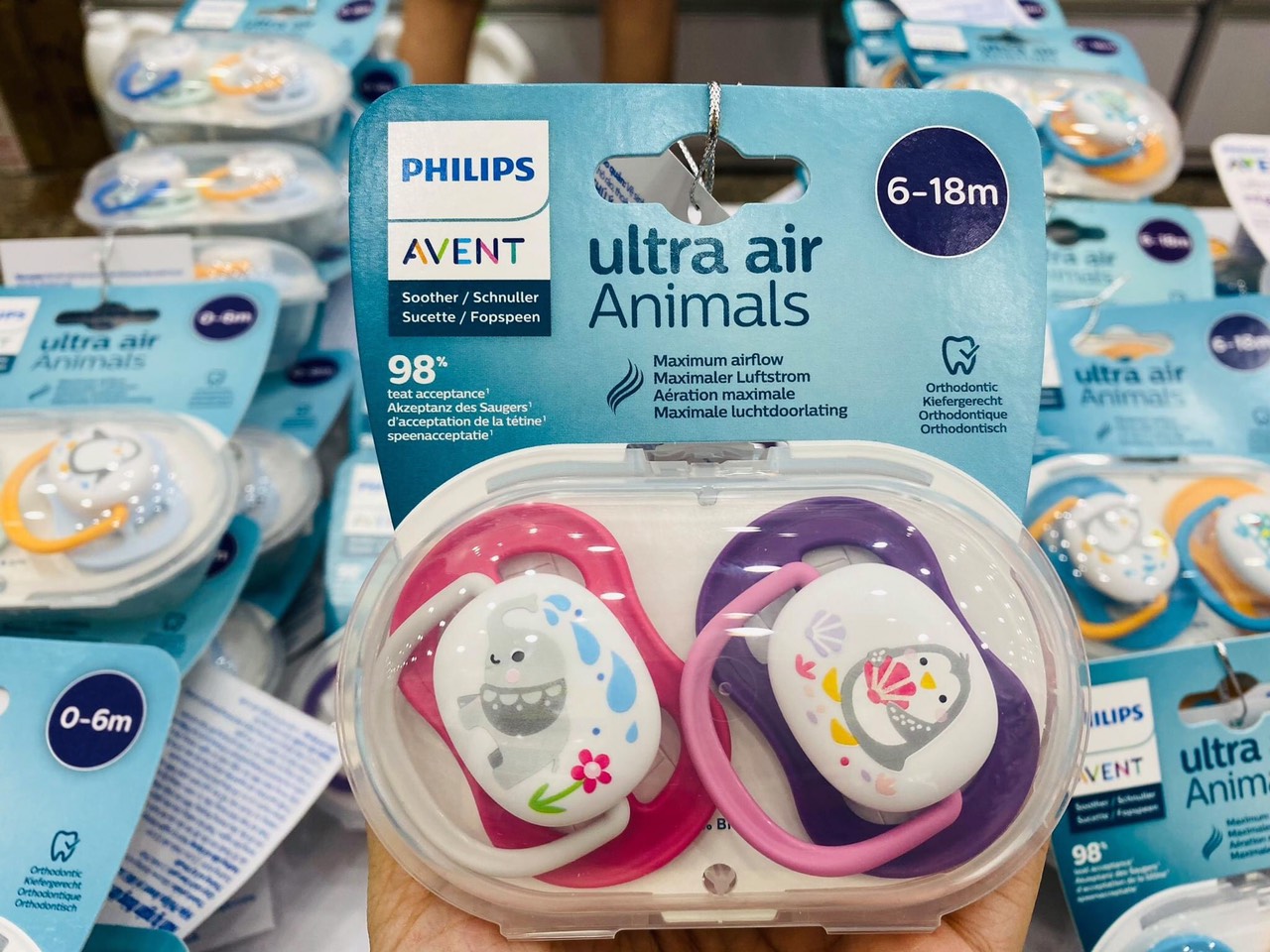 [Hộp 2 Cái] Ti Giả Chỉnh Nha đầu dẹt Philips Avent Ultra Air dành cho Bé 0-6 và 6-18 Tháng