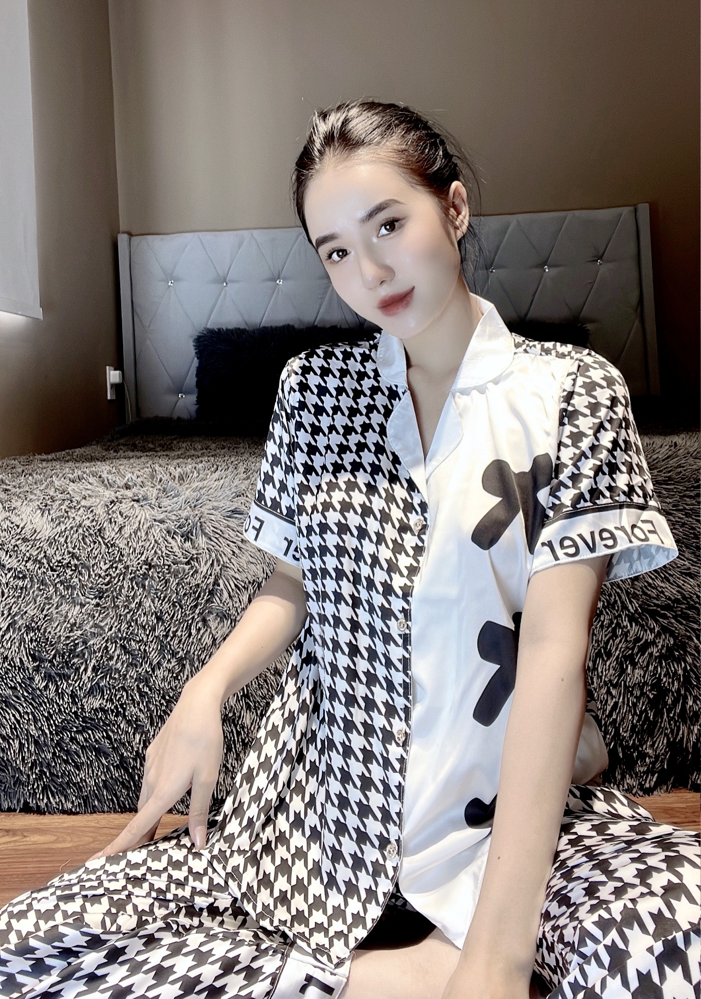 Bồ Bồ Nữ Tay Ngắn Quần Dài Hoạ Tiết Nơ xinh xắn