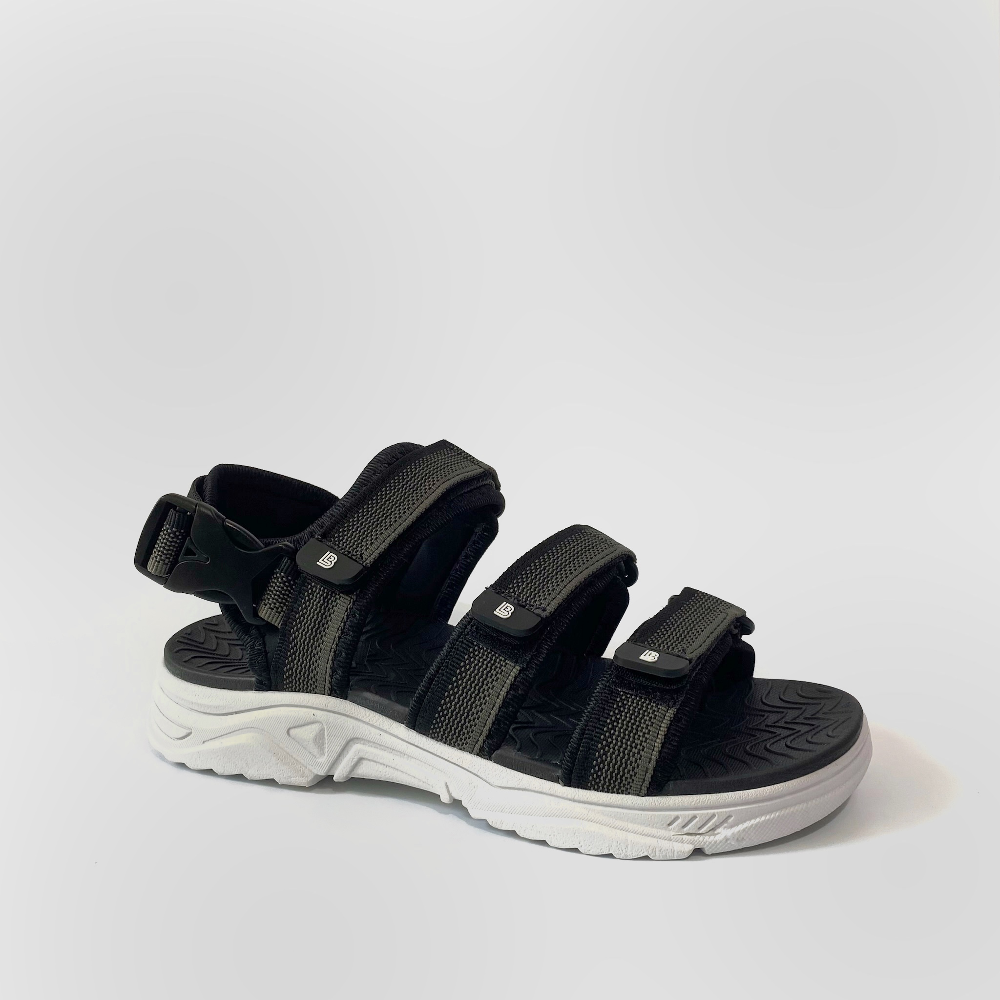 Giày Sandal Nam The Bily 3 Quai Ngang - Đế Trắng Lót Đen Màu Xám Thổ Cẩm BLDTMD04