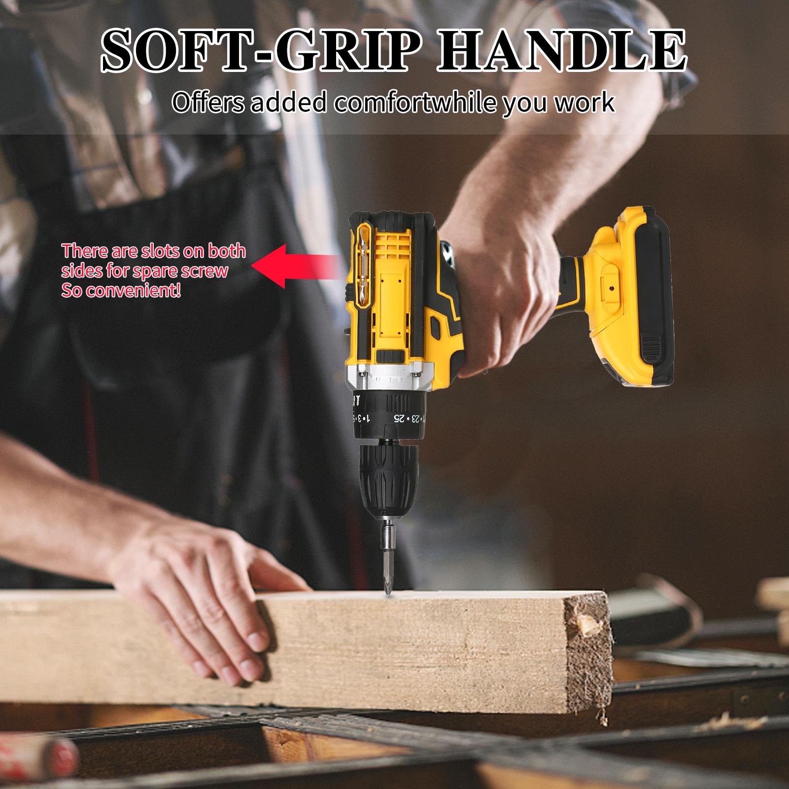 Cordless Drill Driver Kits with 2 Battery 21V Hand-held Electric Drill with 3/8inch Keyless Chuck LED Work Light for Drilling Wall Bricks Wood Metal Toolbox Package