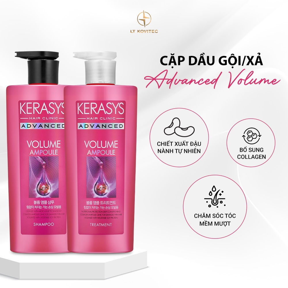 Dầu gội xả dưỡng tóc bồng bềnh chắc khỏe Kerasys Advanced Volume Ampoule Hàn Quốc 600ml