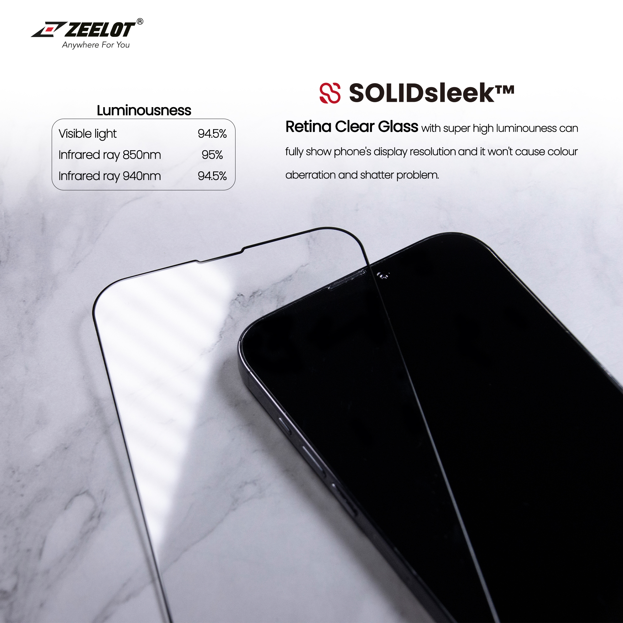 Miếng Dán Cường Lực ZEELOT SOLIDSLEEK Retina Clear cho iPhone 13 Pro Max / 13 Pro / 13 / 13 Mini_Hàng Chính Hãng