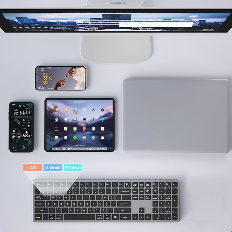 Bàn phím không dây Fullsize H859 pin sạc TypeC đa kết nối bluetooth 5.2 + 3.0 + Usb wireless 2.4G hàng nhập khẩu