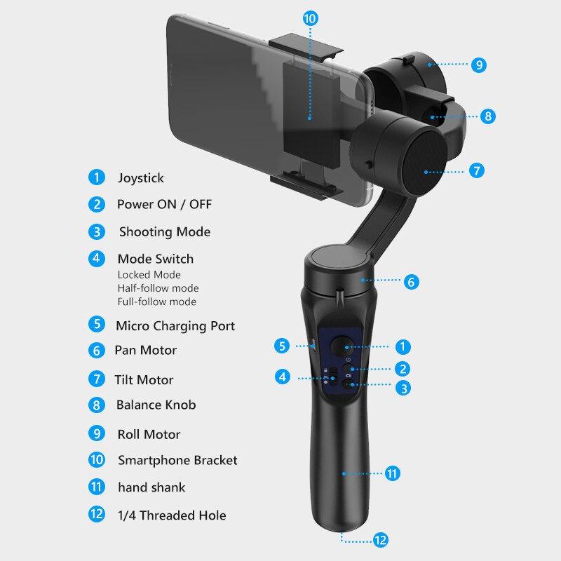 Gimbal chống rung cho điện thoại - Thiết bị cầm tay chống rung tự cân bằng 3 trục - Gậy quay Vlog đa năng tiện lợi
