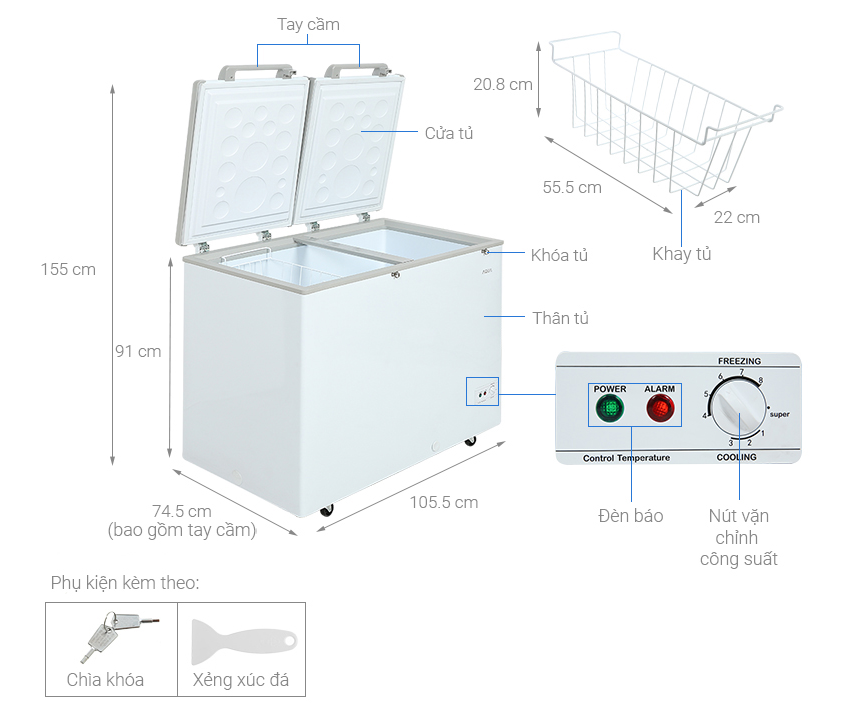 TỦ ĐÔNG INVERTER AQUA 319 LÍT AQF-C4201E ĐỒNG - Hàng Chính Hãng