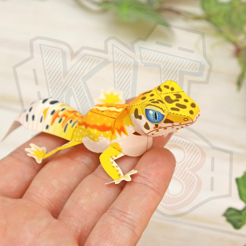 Mô hình giấy động vật Leopard Gecko &amp; Ếch con mini
