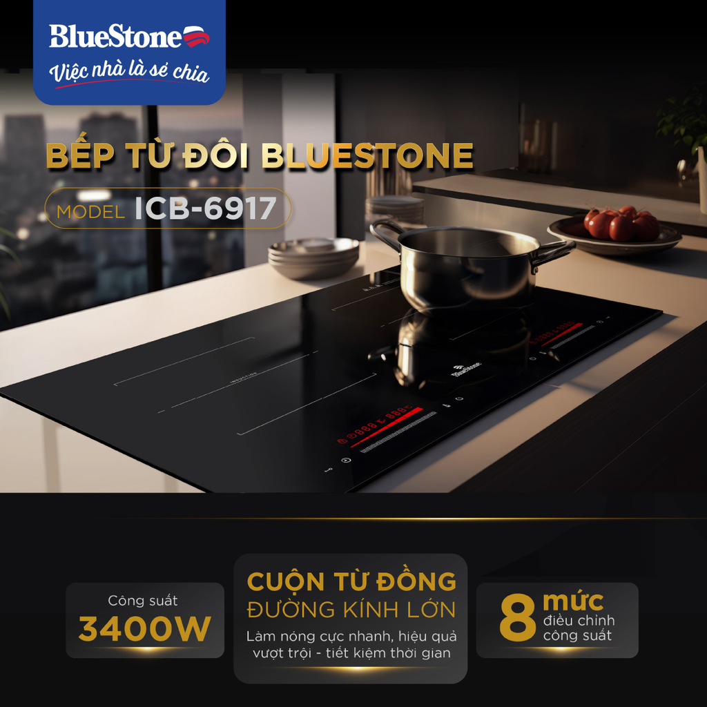 Bếp Âm Từ Đôi Bluestone ICB-6917 (3400W) - Hàng chính hãng