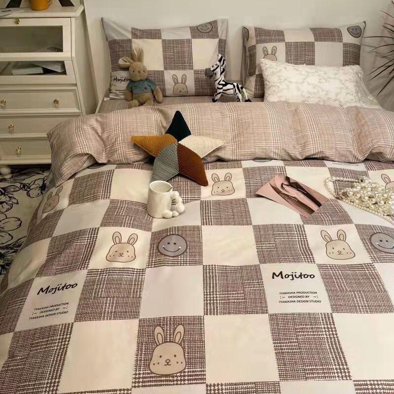 Set Chăn Ga Gối Cotton Organic 100%cotton Hàng Nhập Khẩu Cao Cấp 4 Món Thỏ Nâu