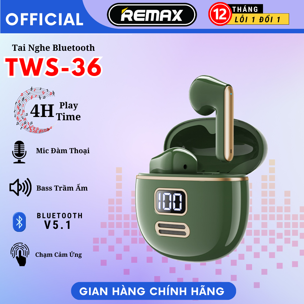 Tai nghe True Wireless Remax TWS-36 phong cách retro - Hàng Chính Hãng