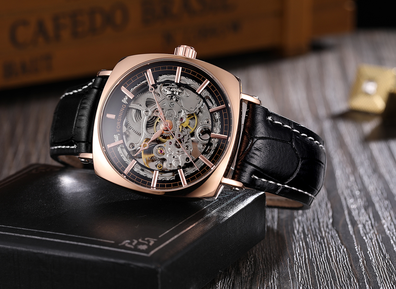 Đồng hồ cơ nam Forsining 242-G dây da lộ máy