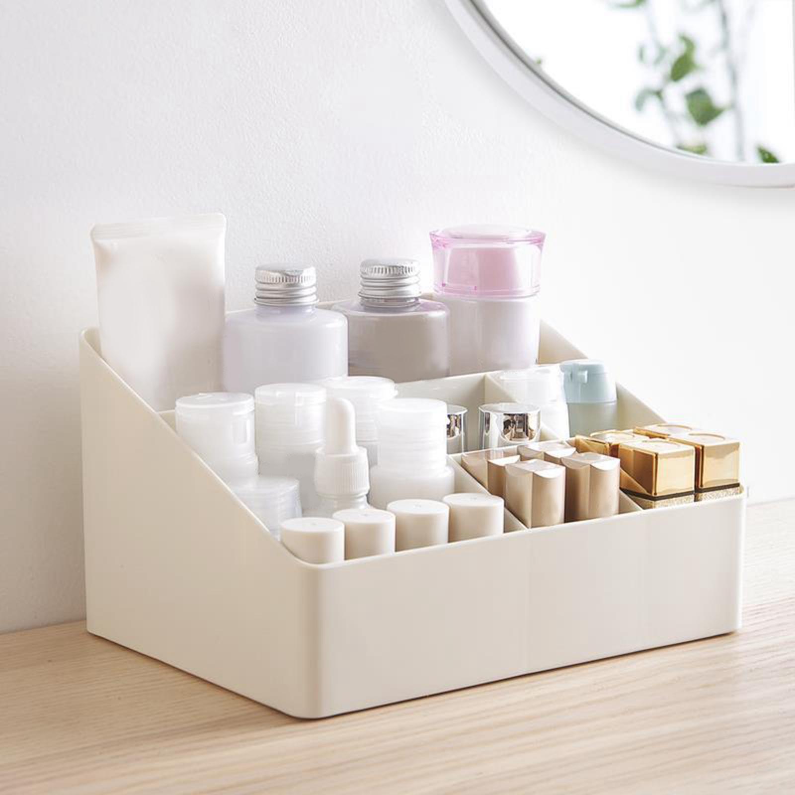 Cosmetic Storage Box Ladder Design Makeup Desk Organizer for Home Brushes White