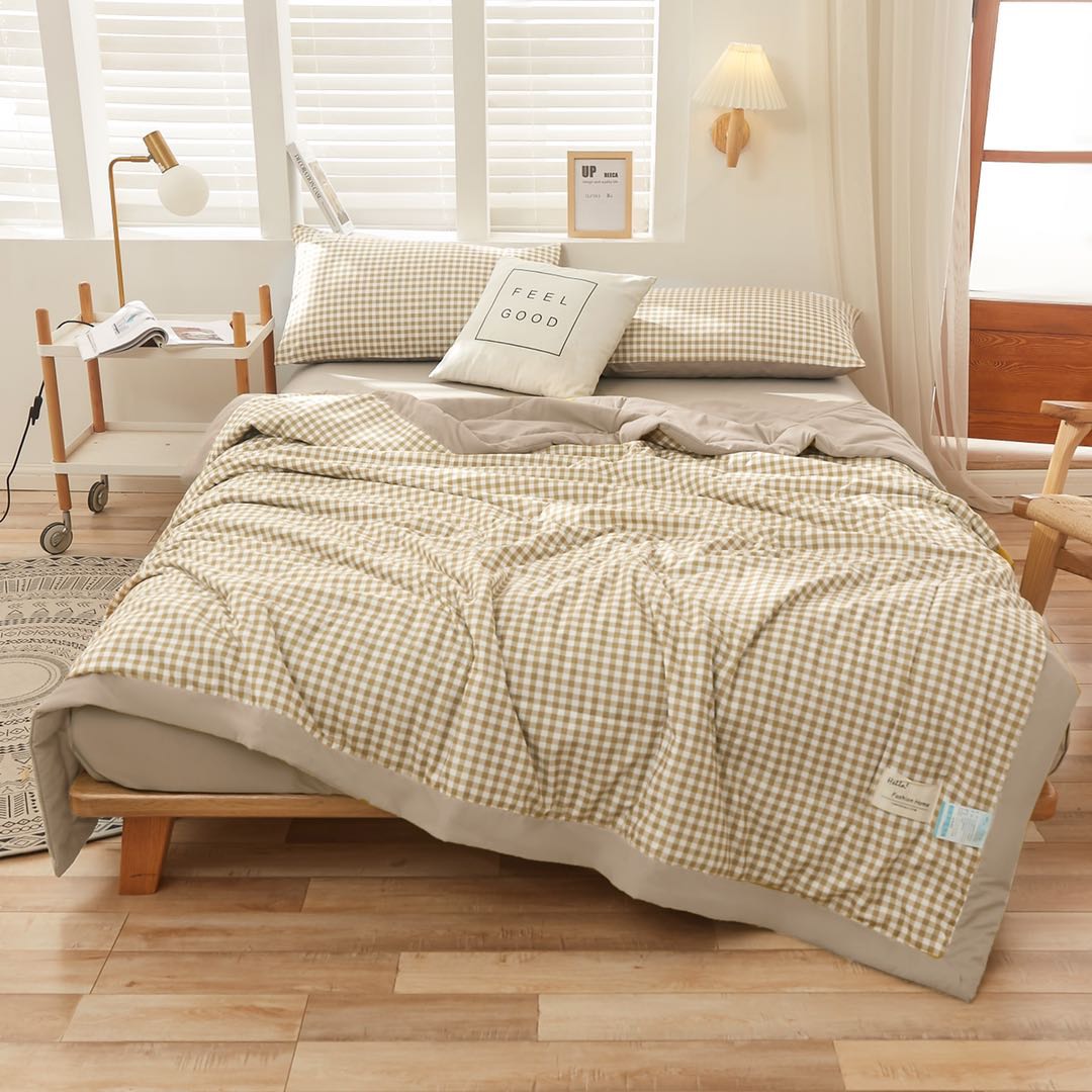 Bộ chăn chần ga giường cotton Tici kẻ LIDACO cao cấp
