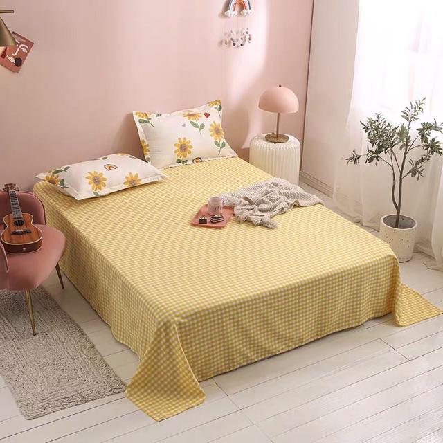 Set Chăn Ga Cotton Poly Hoa Hướng Dương Ga Kẻ Ô Vuông Vàng Mát Bền Cực Độc Shinbedding.shop