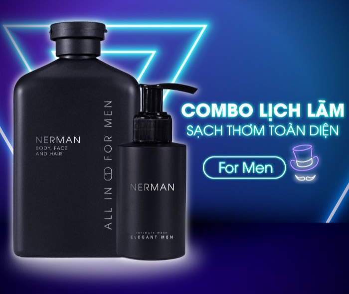 Combo lịch lãm Nerman - Sữa tắm gội Gentleman 3in1 hương nước hoa cao cấp 350ml