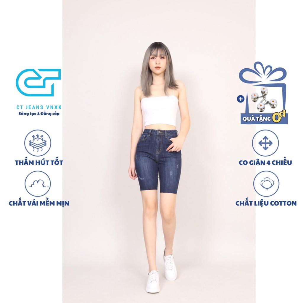 Quần Jean Nữ dáng Ngố Trên Gối Xước Gấu Cắt CT JEANS