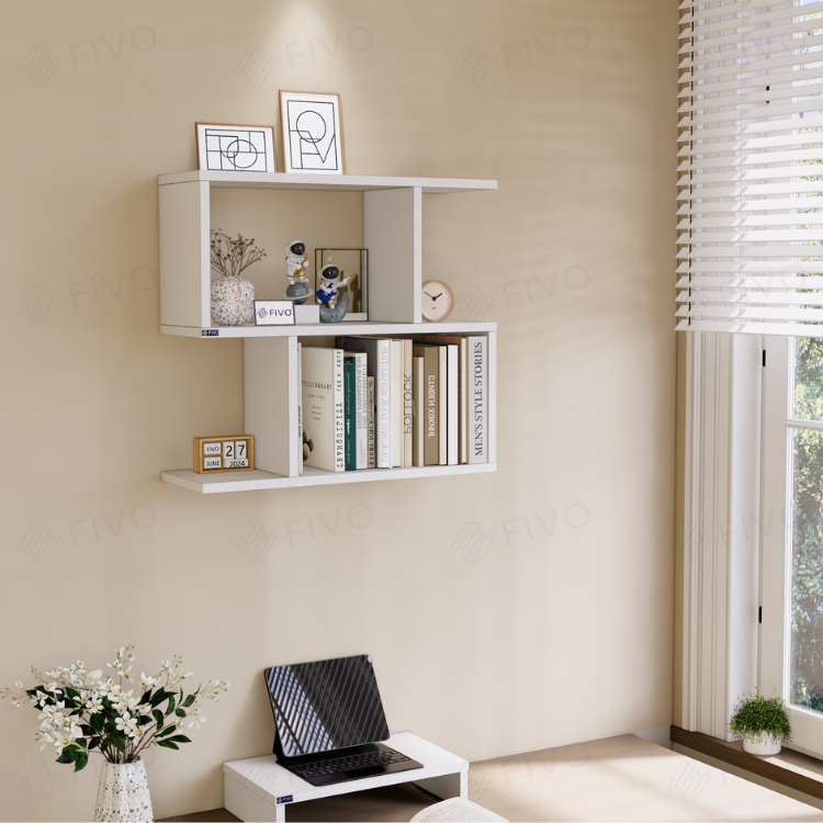 Kệ Sách Gỗ Treo Tường FIVO FB44 Đa Năng, Thiết Kế Âm Tường, Chất Liệu Gỗ Dày Chống Ẩm, Dễ Dàng Lắp Ráp