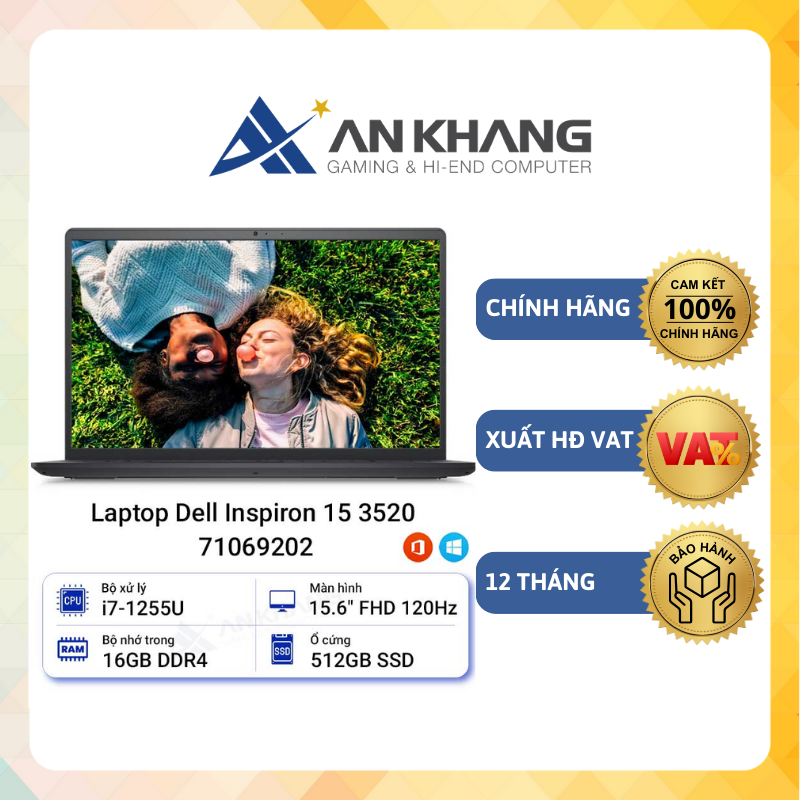 Laptop Dell Inspiron 15 3520 71069202 ( Core i7-1255U| 16GB| 512GB SSD| Intel Iris Xe Graphics| 15.6&quot; FHD| Đen) - Hàng Chính Hãng - Bảo Hành 12 Tháng tại Dell Việt Nam