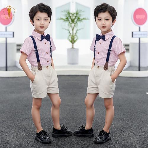 Set bộ gile bé trai TRAZ có 2 chi tiết, áo sơ mi, quần short phong cách Hàn Quốc đi chơi, sự kiện