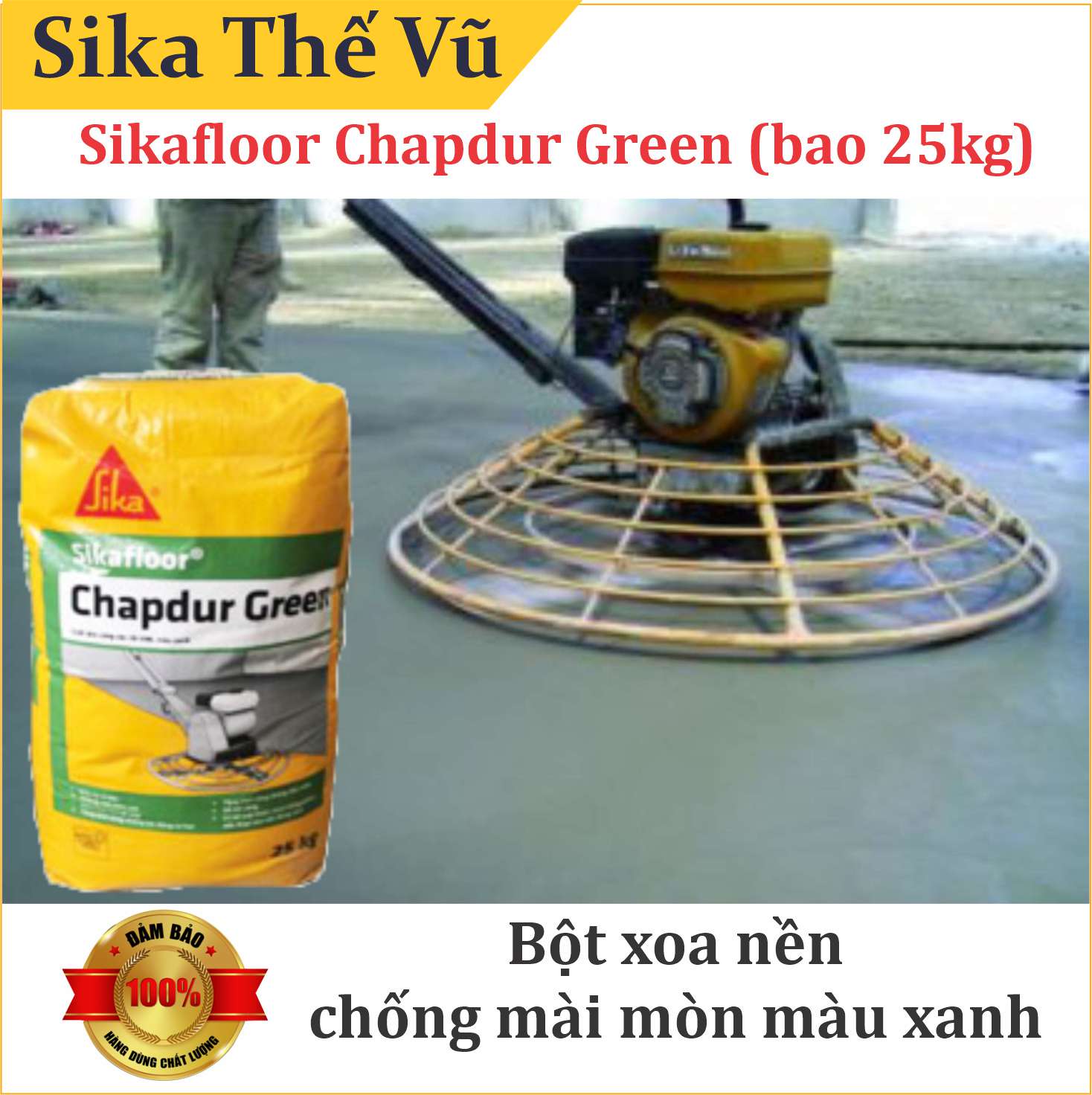 Bột xoa nền chống mài mòn, giúp tăng cứng bề mặt bê tông màu xanh - Sikafloor Chapdur Green