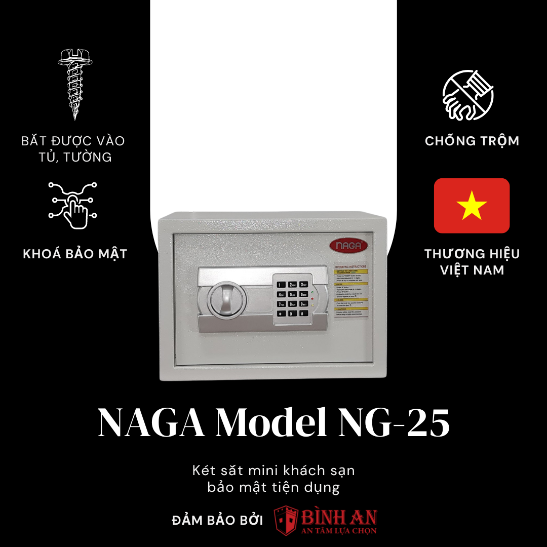 Két Sắt Mini NAGA NG-25 Cho Gia Đình, Khách Sạn Nhỏ Gọn Chống Trộm Khoá Điện Tử