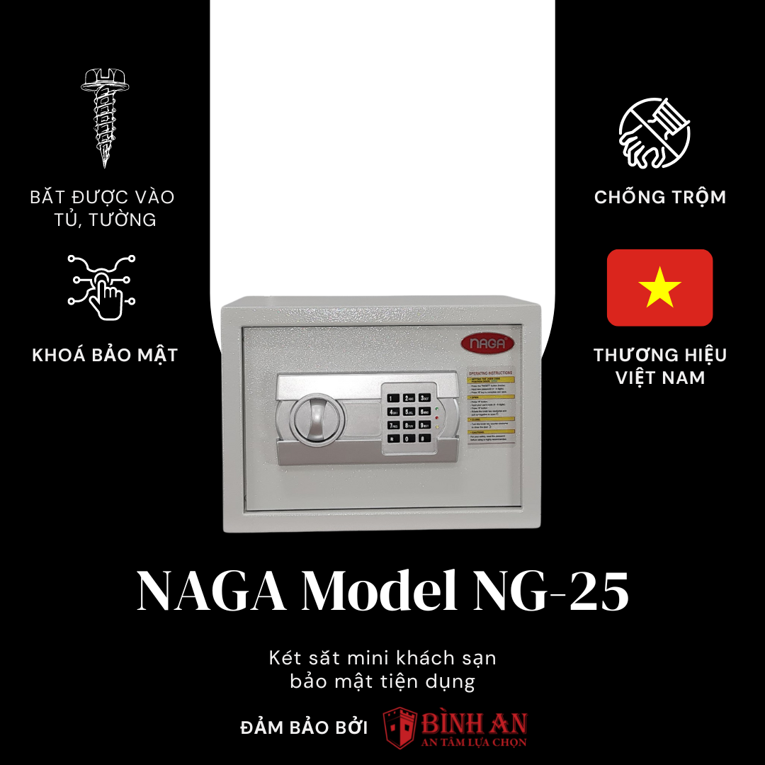 Két Sắt Mini NAGA NG-25 (11kg) Cho Gia Đình, Khách Sạn Nhỏ Gọn Chống Trộm Khoá Điện Tử