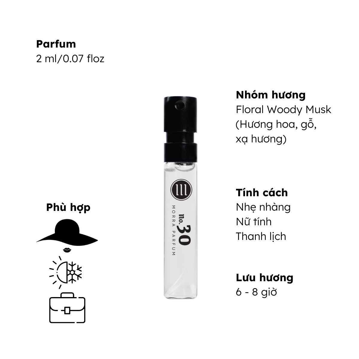 Nước hoa nữ tính nhẹ nhàng, thanh lịch No.30 Morra - dạng xịt 2ml