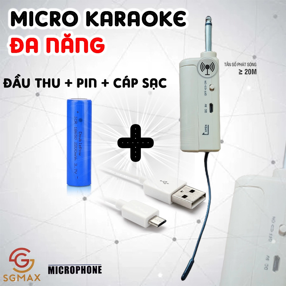 Combo 2 Micro Không Dây karaoke SGMAX G02 Chuyên Dùng Cho loa kéo, amply siêu hay mic dùng pin sạc tiện lợi micro nhẹ hút âm chống hú tốt