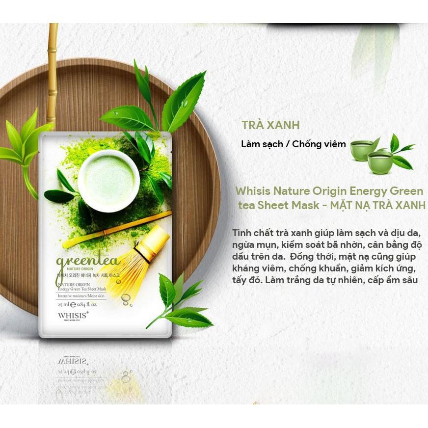 Mặt nạ trà xanh Whisis Nature Origin Energy Green tea Sheet Maskngừa mụn, giảm kích ứng da