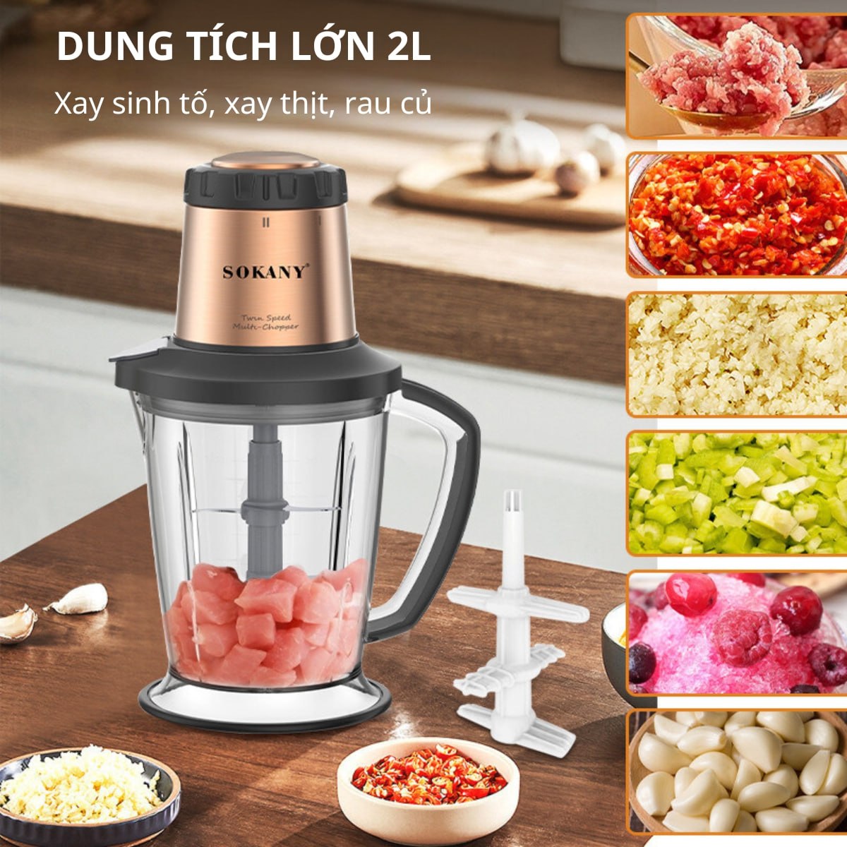 Máy xay sinh tố đa năng  SOKANY SK-7039 công suất cao 1000W xay được đá viên kèm lưỡi bóc tỏi tiện lợi- HÀNG CHÍNH HÃNG