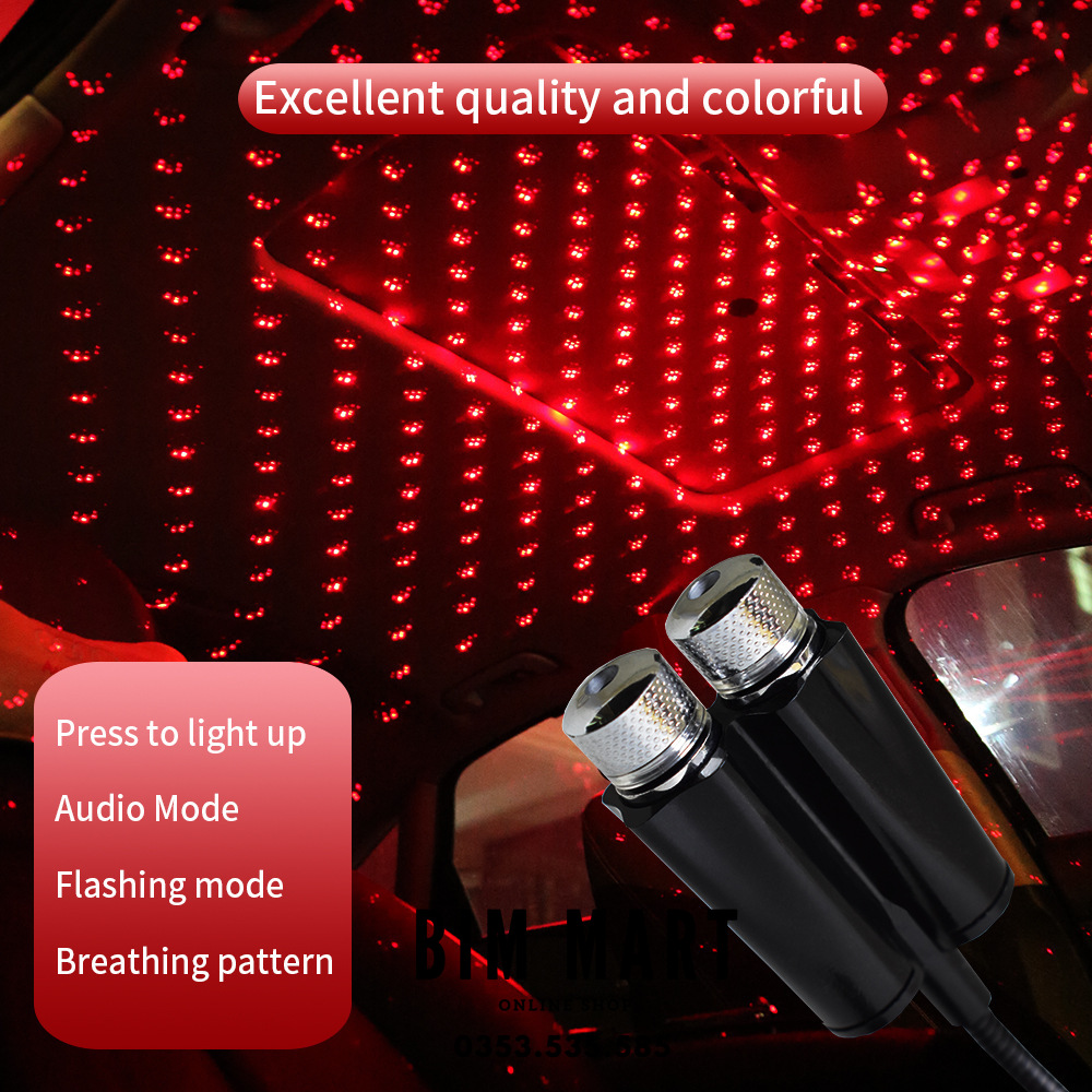 Đèn Led Chùm Sáng Hai Màu Chiếu Trần Xe Ô Tô, Trần Nhà Cắm Cổng USB Nhấp Nháy Cảm Biến Theo Nhạc - Hàng Nhập Khẩu