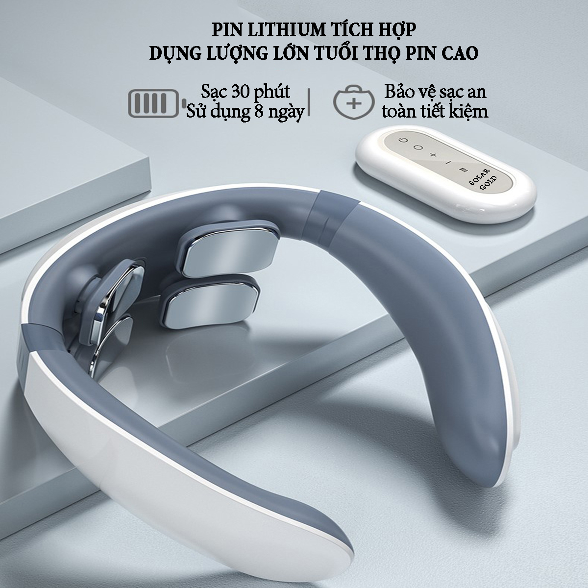 Máy massage cổ vai gáy tích hợp 4 đầu massage, chức năng chườm nóng, có remoss điều khiển, pin sạc 5V/800mA, giải pháp trị liệu hiệu quả
