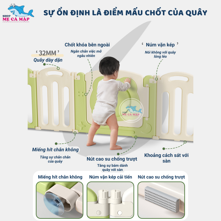 Quây Nhựa Gấp Gọn Pakey 2023 Tặng THẢM + TRỤ BÓNG RỔ+ 100 BÓNG, Quây Cũi Cho Bé Hình Ếch Xanh Đáng Yêu