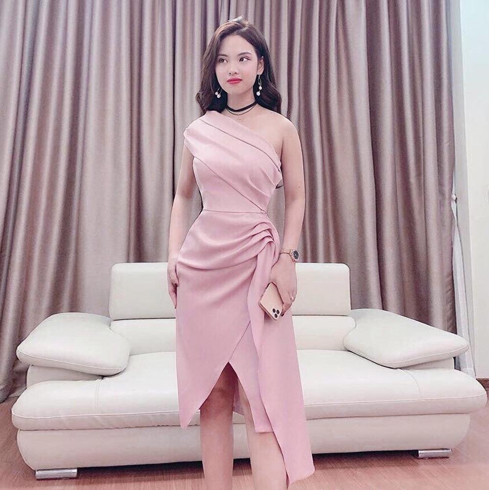Đầm Lệch Vai Xếp Li Bèo
