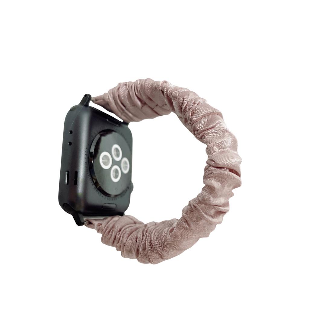 Combo dây đồng hồ apple watch và scrunchies dây cột tóc, buộc tóc vải satin lụa HỒNG Noel