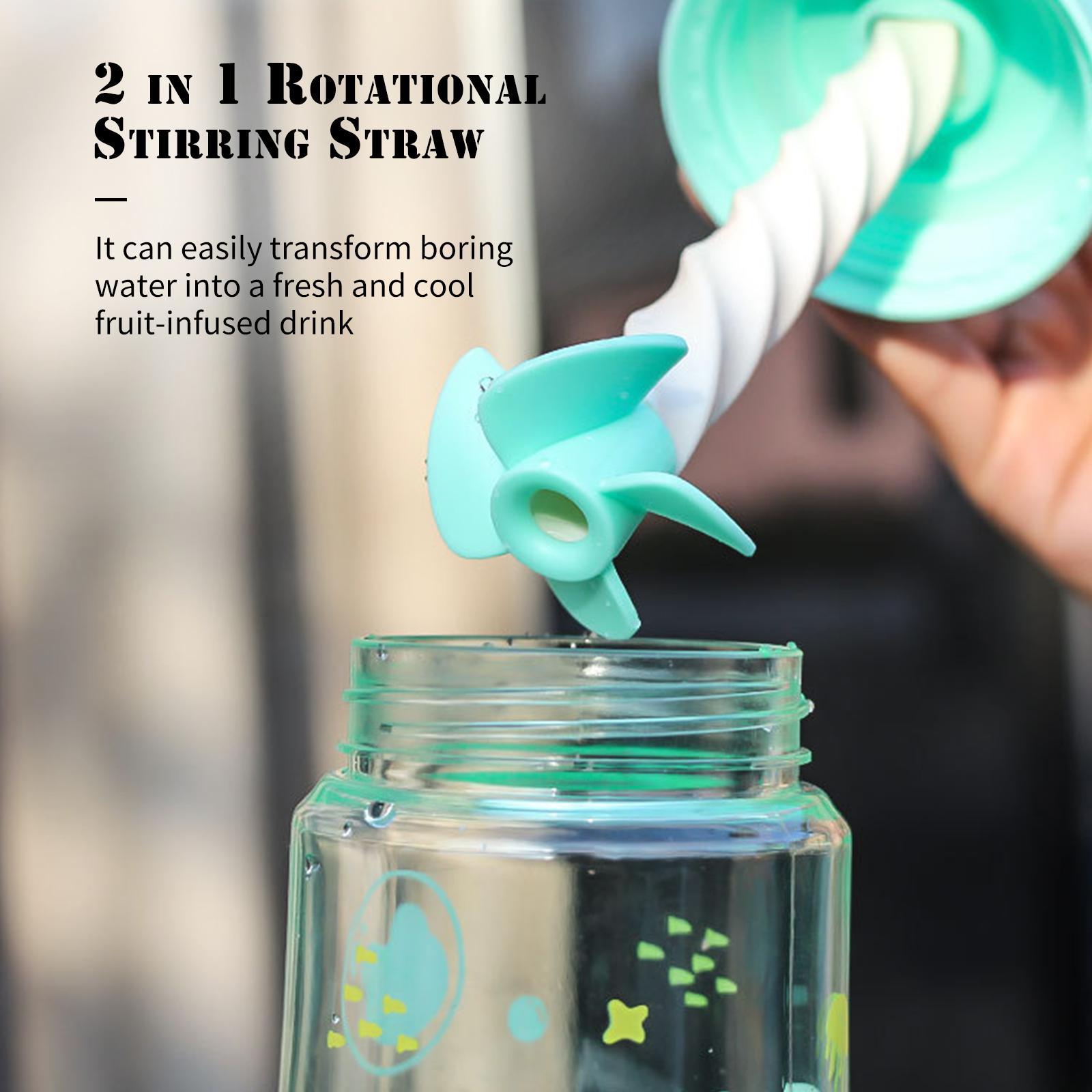 450mL Water Bottle with Straw Leak Proof Coffee Bottle Juice Mix Cup with Rotating Stir Free Juice Shake Mixer Bottles
