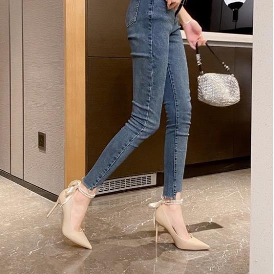 Hot 2023 Giày giày cao gót nữ cao 8cm mã C56 quai ngọc cực sang chảnh quý phái có 2 màu đen và trắng