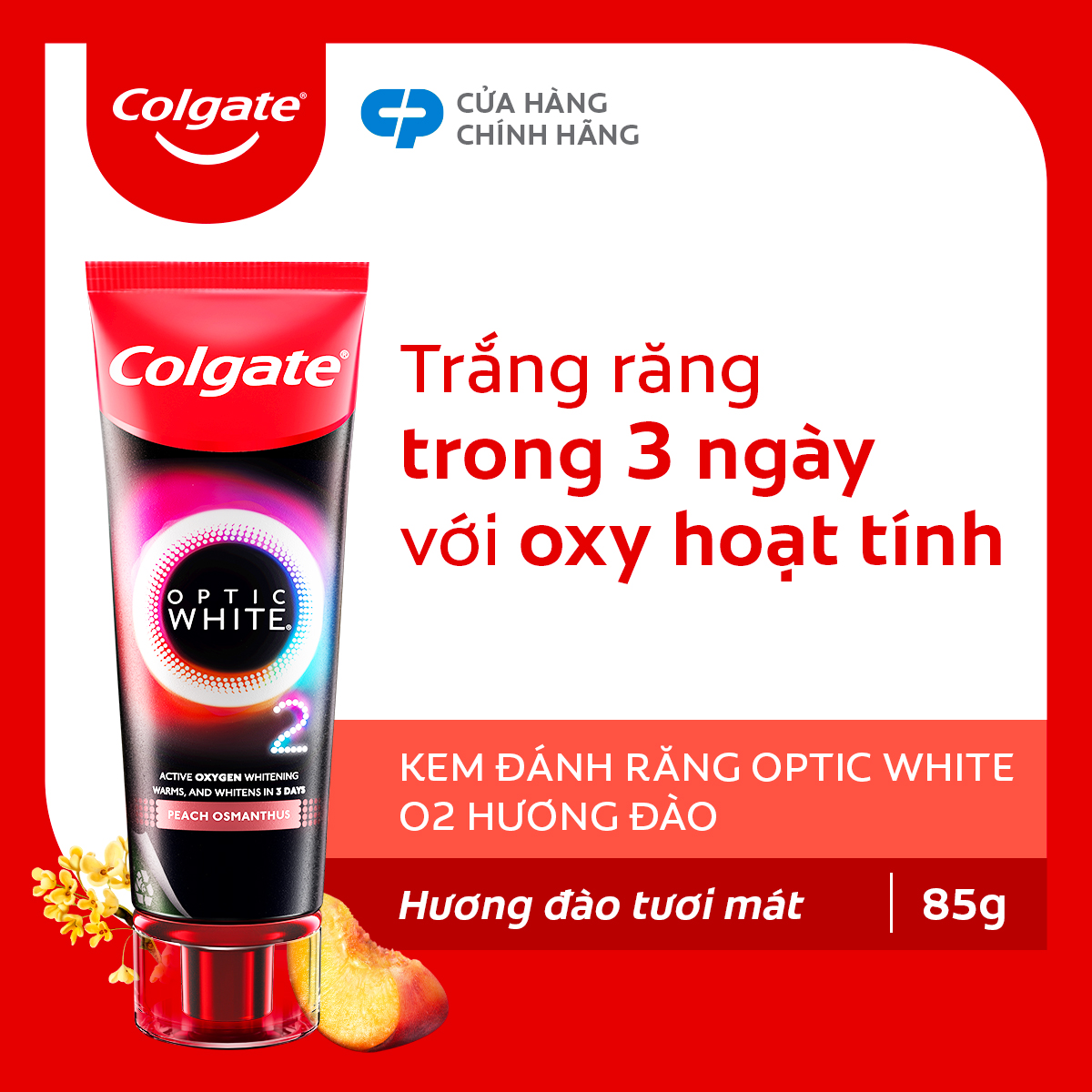 Kem Đánh Răng Colgate Optic White O2 với Oxy Hoạt Tính trắng răng 3 ngày 85g